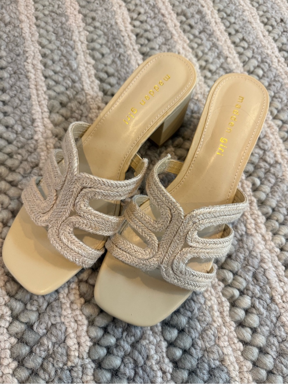 Madden Girl Braided Cream Block Heel Mules